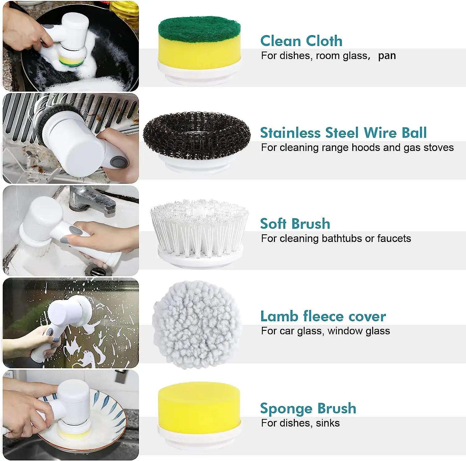 Electric Spin Scrubber Brush – 5-in-1 Cordless Power Cleaning Brush with 5 Replaceable Heads