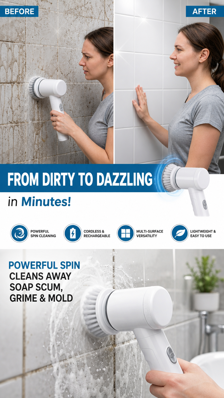 Electric Spin Scrubber Brush – 5-in-1 Cordless Power Cleaning Brush with 5 Replaceable Heads