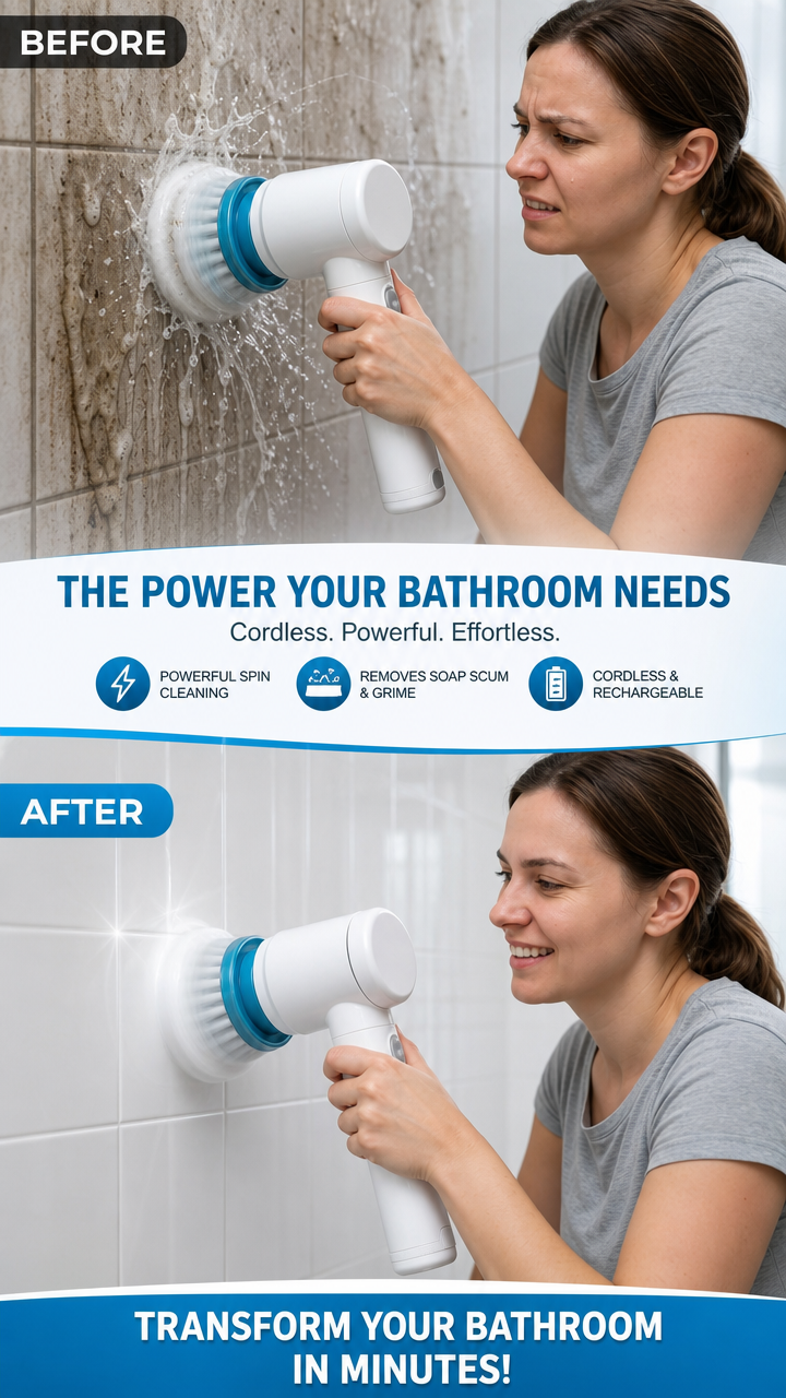 Electric Spin Scrubber Brush – 5-in-1 Cordless Power Cleaning Brush with 5 Replaceable Heads