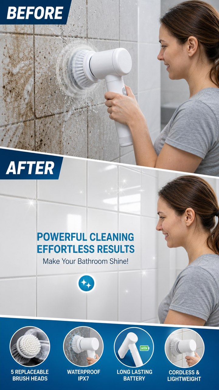 Electric Spin Scrubber Brush – 5-in-1 Cordless Power Cleaning Brush with 5 Replaceable Heads