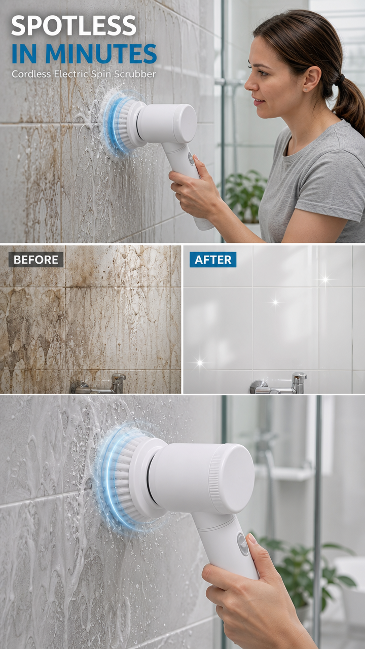 Electric Spin Scrubber Brush – 5-in-1 Cordless Power Cleaning Brush with 5 Replaceable Heads